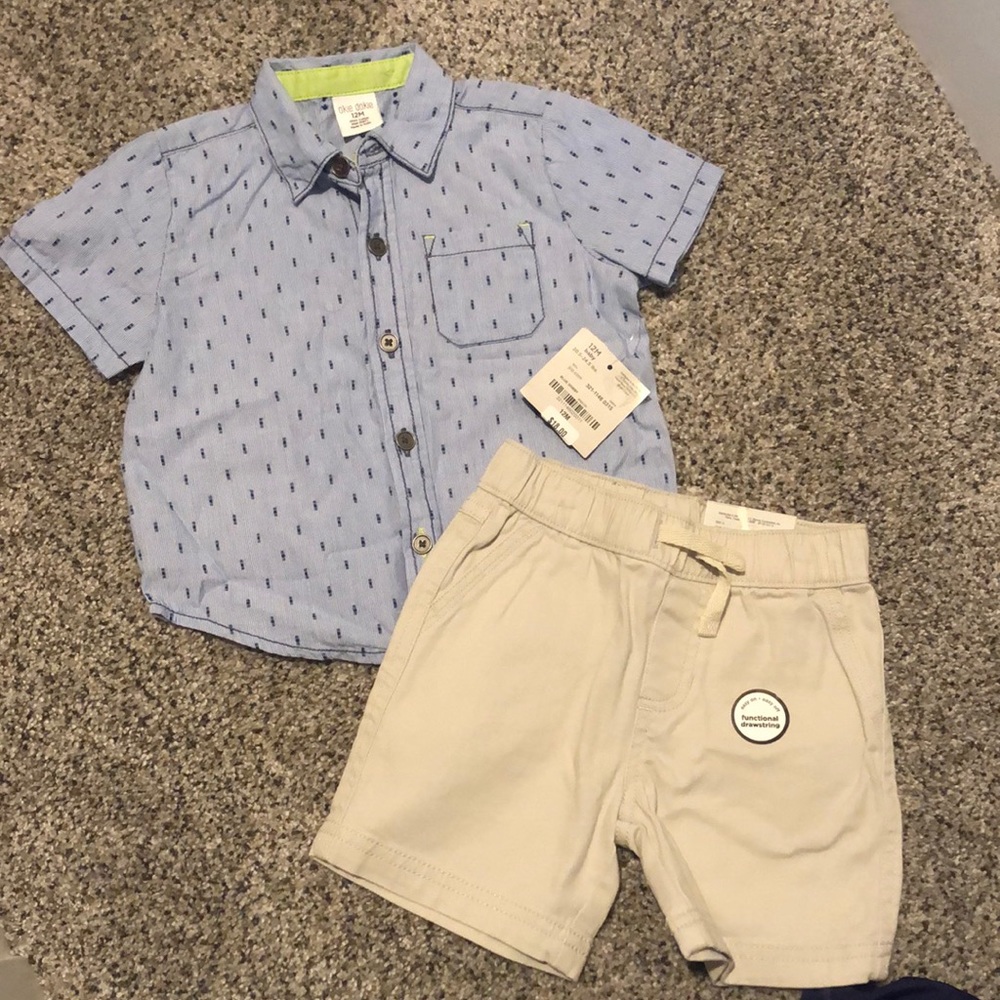 Baby boy summer blue shirt khaki set 12 months